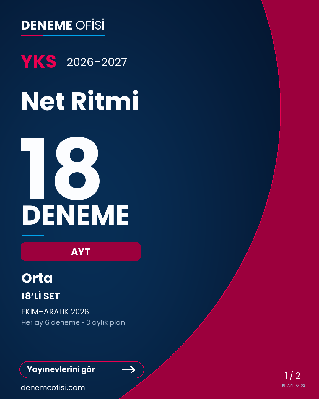 Net Ritmi 18'li AYT Deneme Paketi – Orta – Seçenek 2 (2026–2027)