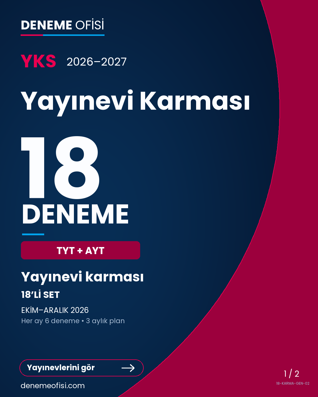 Yayınevi Karması 18'li TYT + AYT Deneme Paketi – Yayınevi karması – Seçenek 2 (2026–2027)