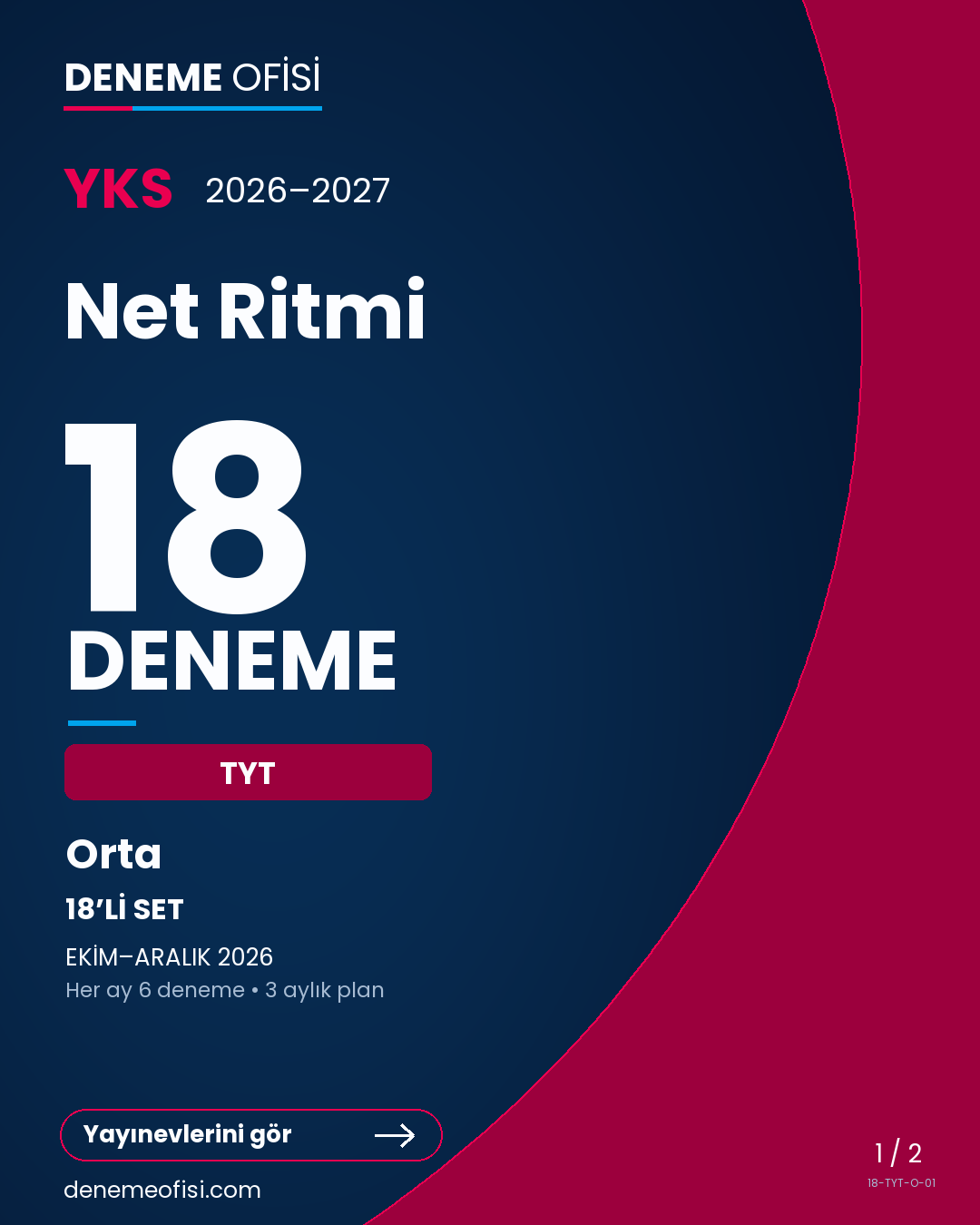 Net Ritmi 18'li TYT Deneme Paketi – Orta – Seçenek 1 (2026–2027)