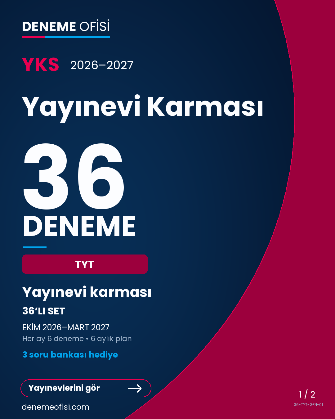 Yayınevi Karması 36'lı TYT Deneme Paketi – Yayınevi karması – Seçenek 1 (2026–2027)
