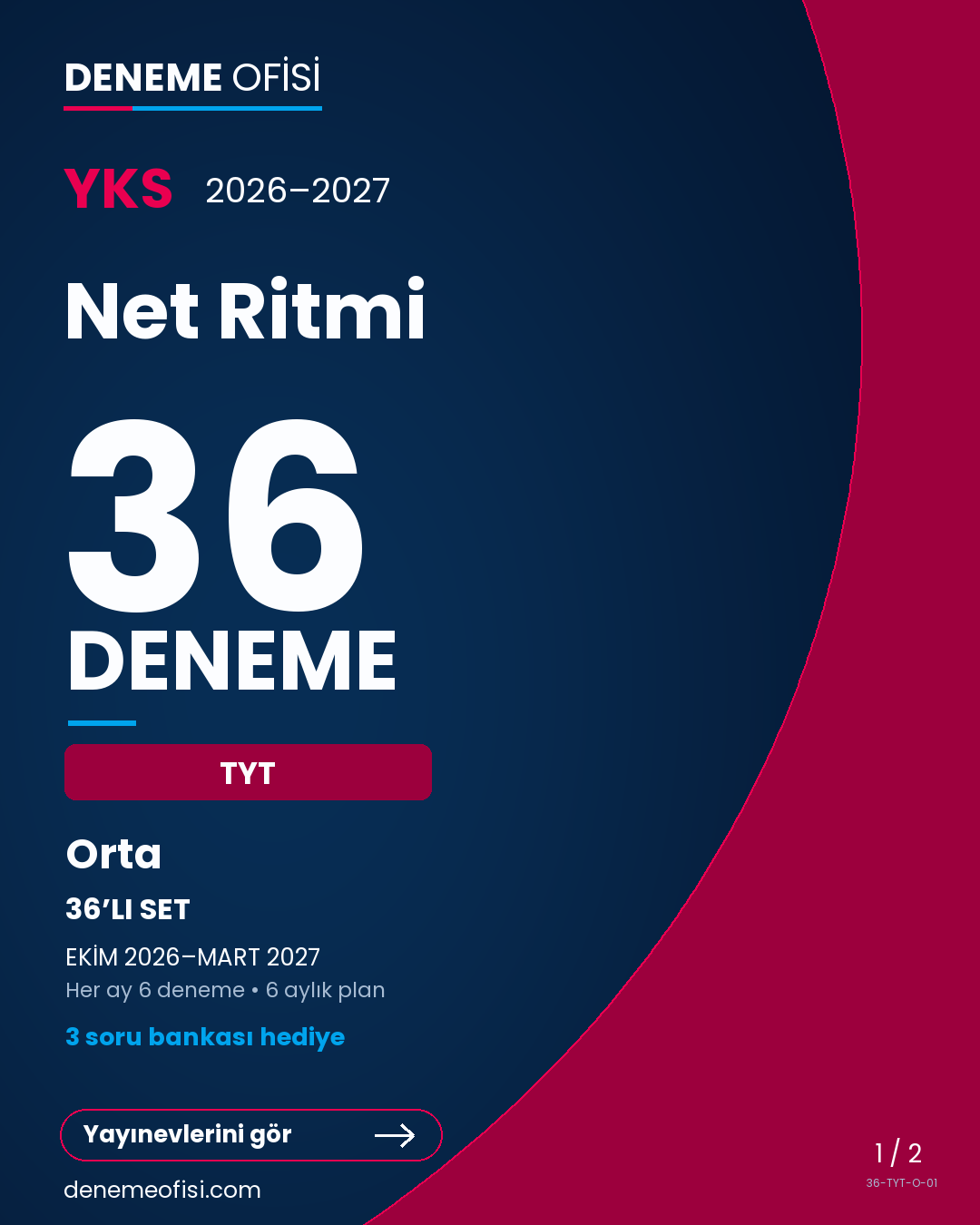 Net Ritmi 36'lı TYT Deneme Paketi – Orta – Seçenek 1 (2026–2027)