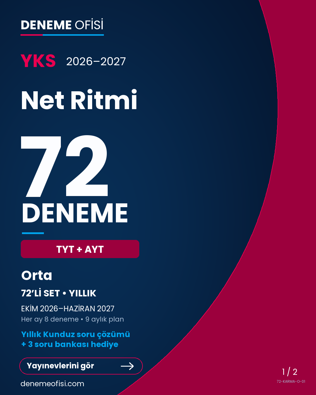 Net Ritmi 72'li TYT + AYT Deneme Paketi – Orta – Seçenek 1 (2026–2027)