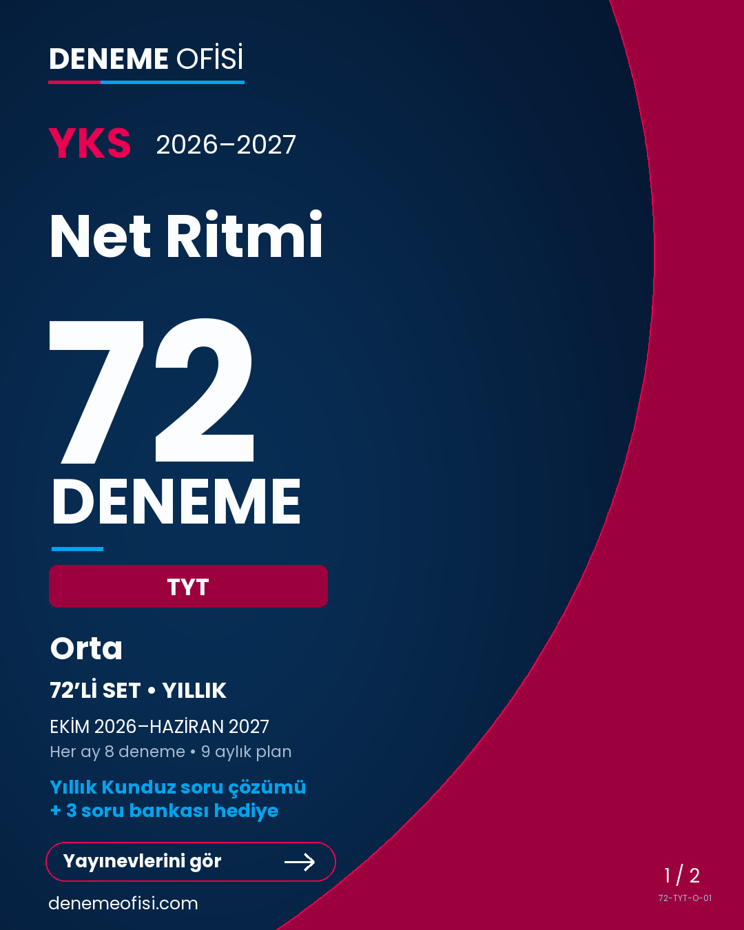 Net Ritmi 72'li TYT Deneme Paketi – Orta – Seçenek 1 (2026–2027)