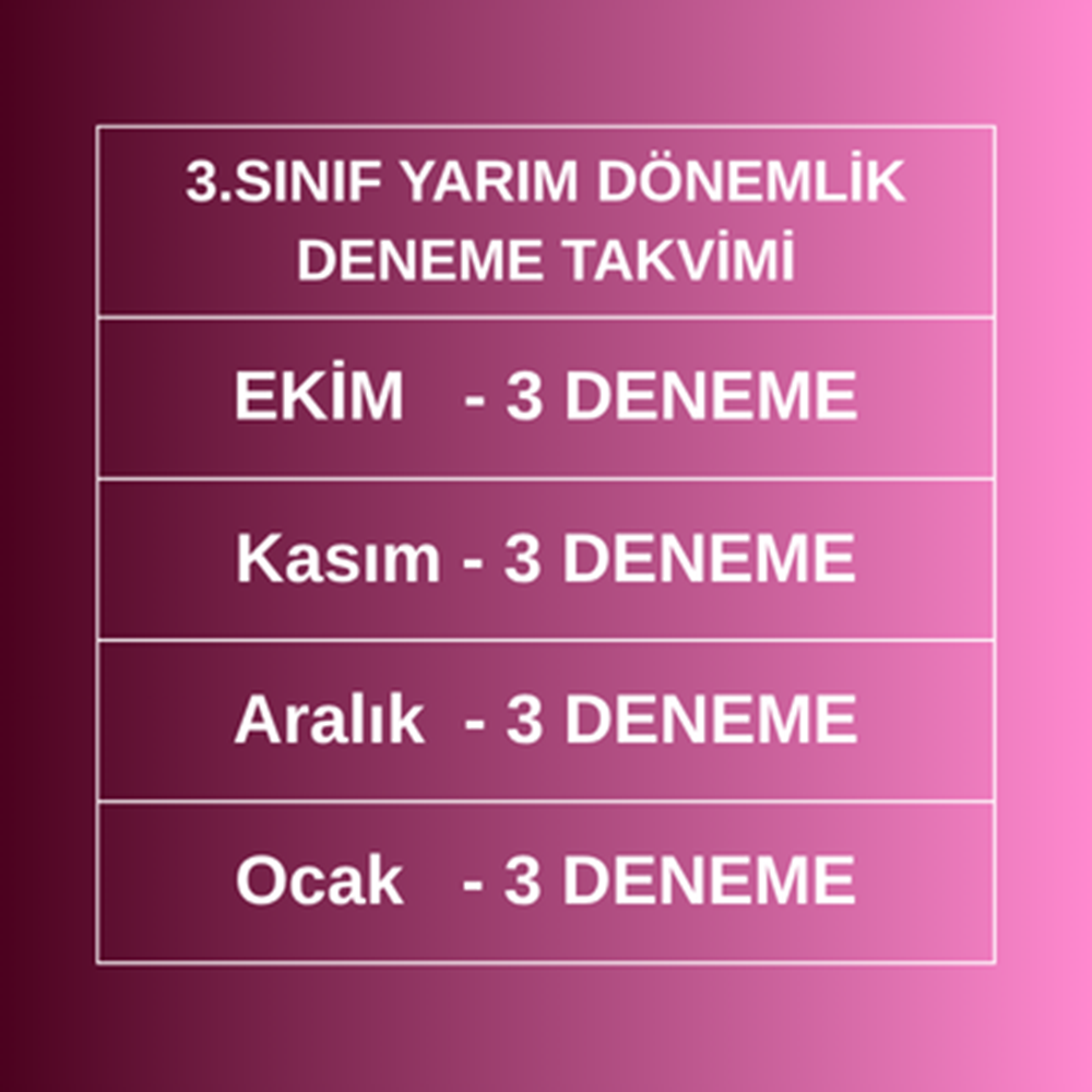 3.SINIF YARIM DÖNEMLİK 12'Lİ DENEME PAKETİ (2026-2027)