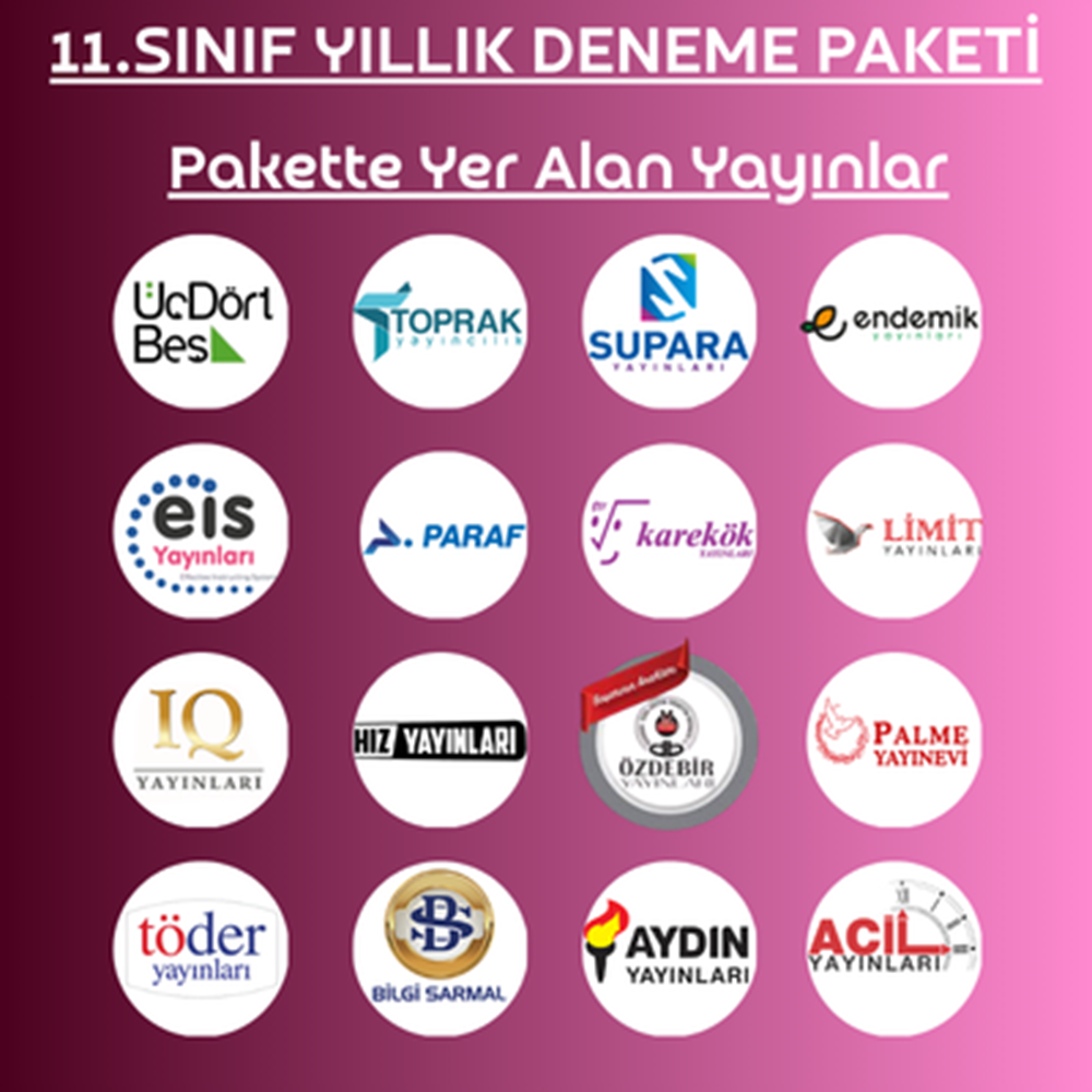 11.SINIF YILLIK 36'LI DENEME PAKETİ (2026-2027)