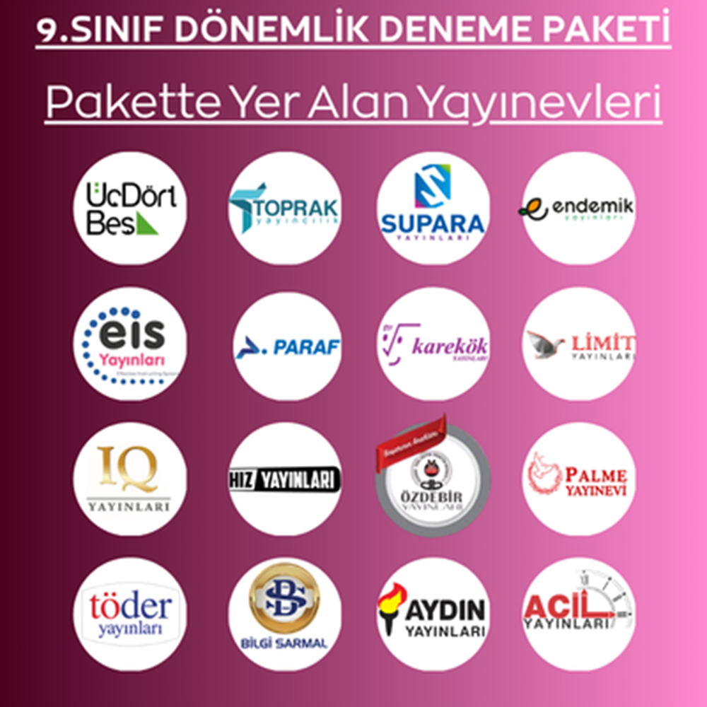 9.SINIF YARIM DÖNEMLİK 18'Lİ DENEME PAKETİ (2026-2027)