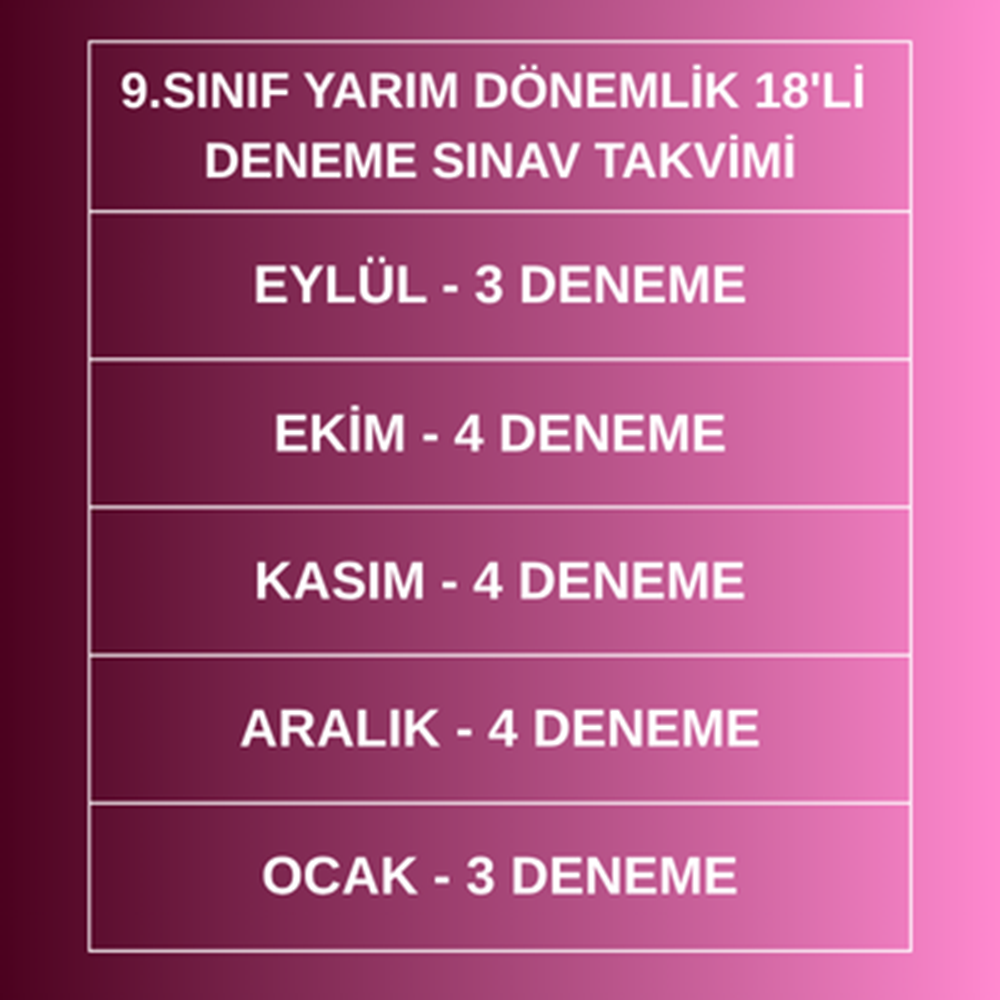 9.SINIF YARIM DÖNEMLİK 18'Lİ DENEME PAKETİ (2026-2027)
