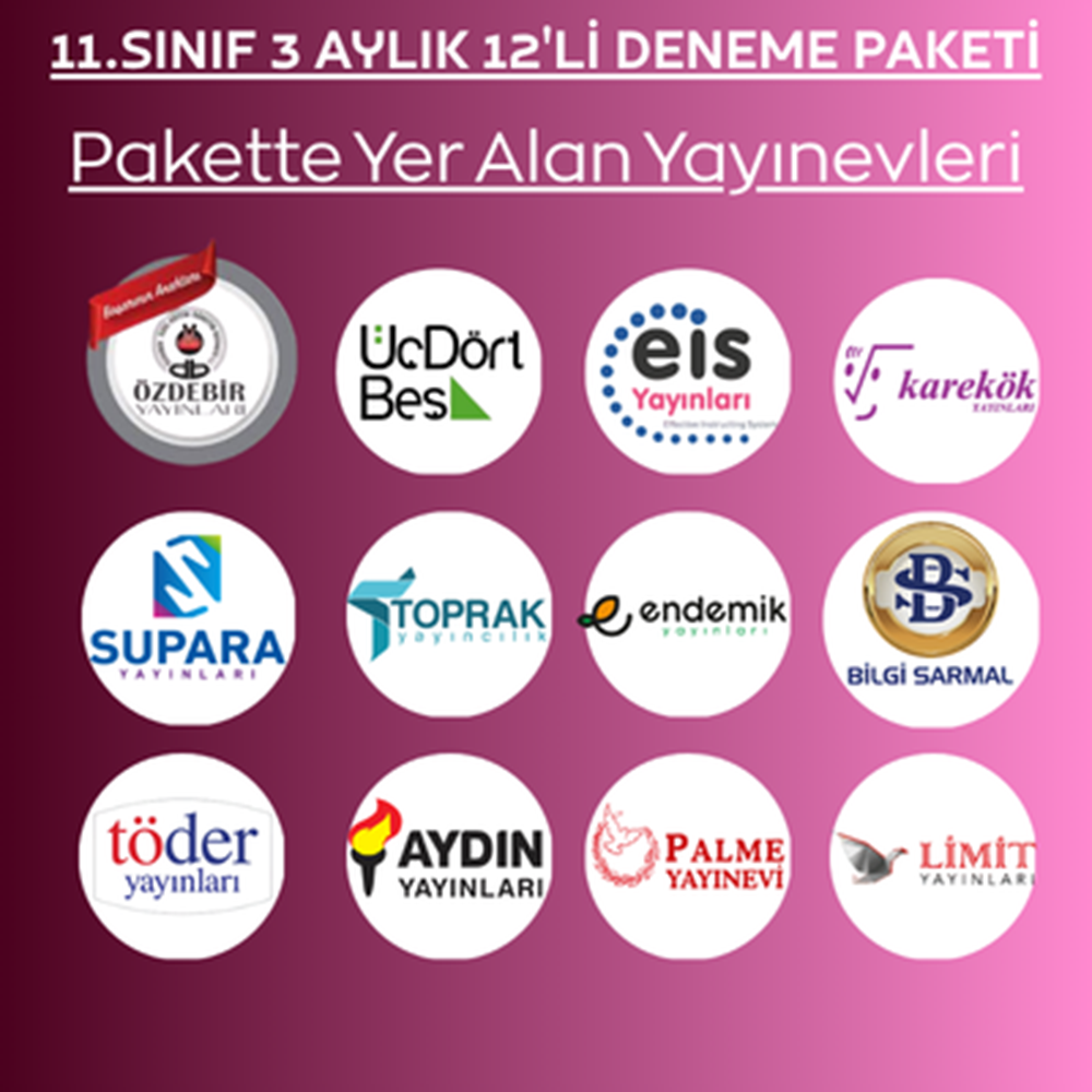 11.SINIF 3 AYLIK 12'Lİ DENEME PAKETİ (2026-2027)