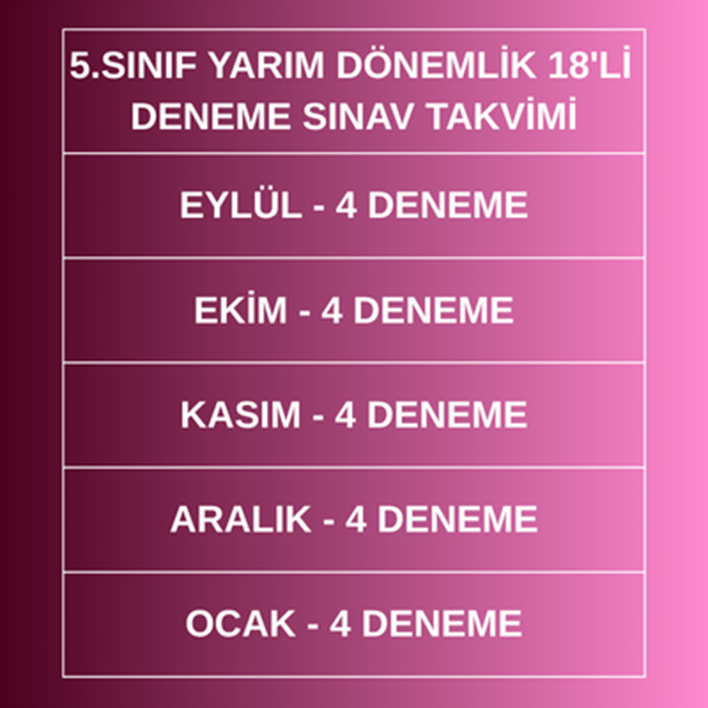 5.SINIF YARIM DÖNEMLİK 18'Lİ DENEME PAKETİ