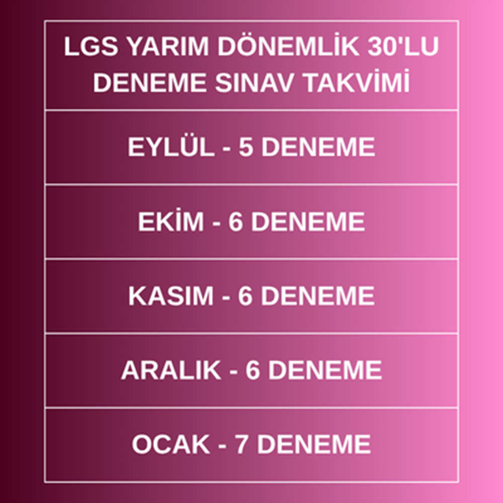 LGS YARIM DÖNEMLİK - 30' LU DENEME PAKETİ (2026-2027)