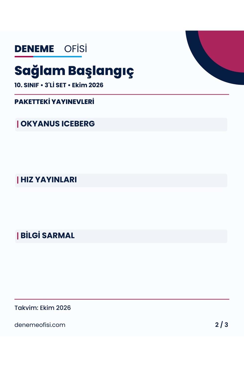 Sağlam Başlangıç 3'lü 10. Sınıf Deneme Paketi – Seçenek 1 (2026–2027)