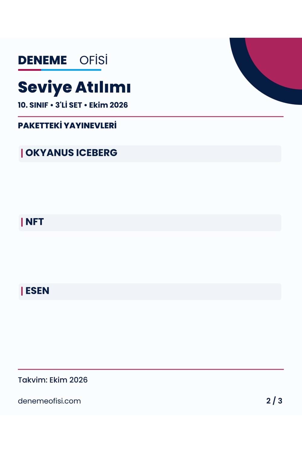 Seviye Atılımı 3'lü 10. Sınıf Deneme Paketi – Seçenek 5 (2026–2027)