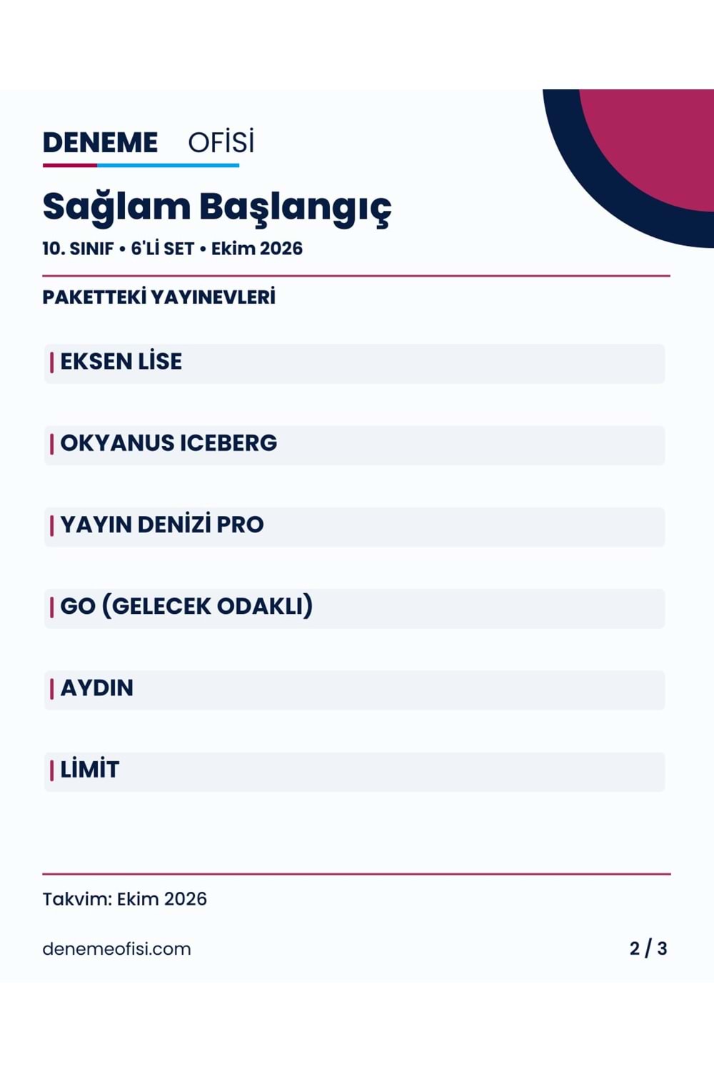 Sağlam Başlangıç 6'lı 10. Sınıf Deneme Paketi – Seçenek 1 (2026–2027)