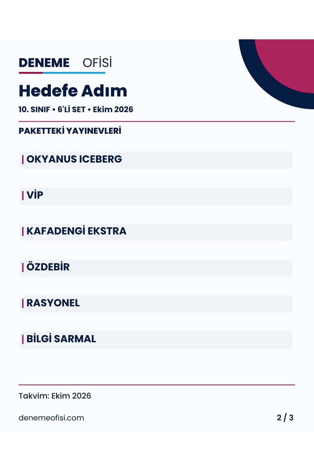 Hedefe Adım 6'lı 10. Sınıf Deneme Paketi – Seçenek 4 (2026–2027)