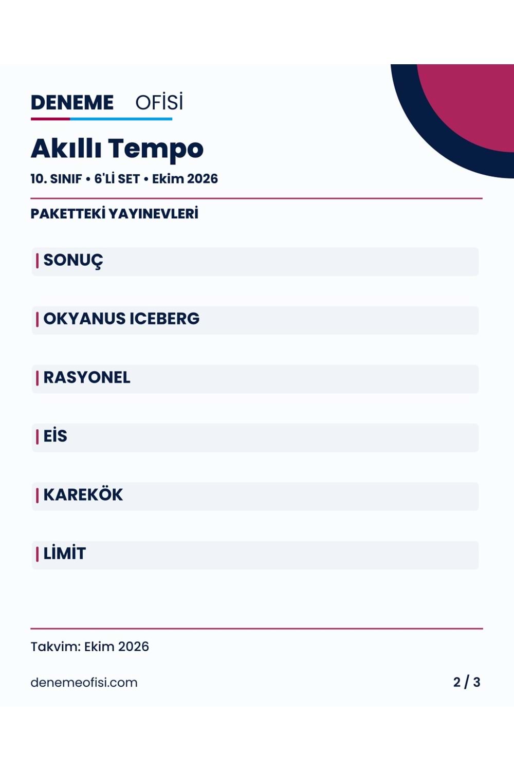 Akıllı Tempo 6'lı 10. Sınıf Deneme Paketi – Seçenek 6 (2026–2027)