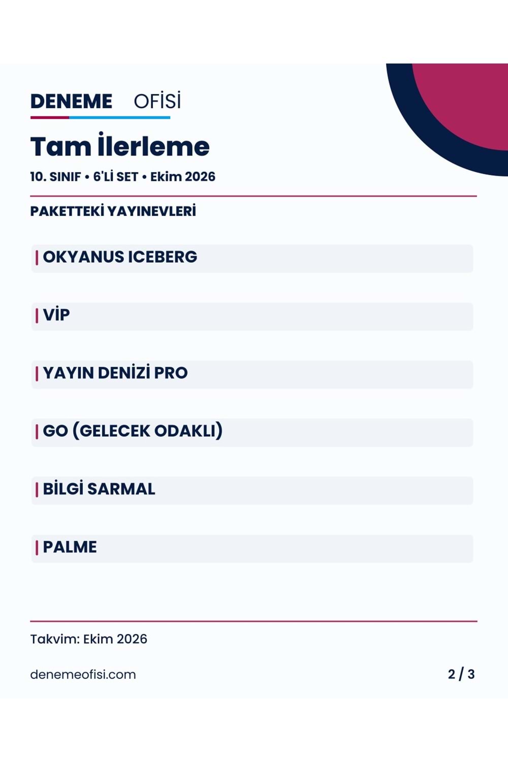 Tam İlerleme 6'lı 10. Sınıf Deneme Paketi – Seçenek 8 (2026–2027)