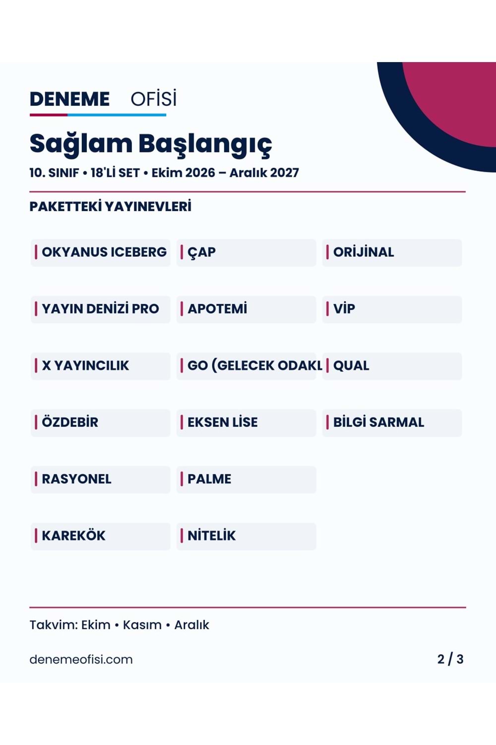 Sağlam Başlangıç 18'li 10. Sınıf Deneme Paketi – Seçenek 1 (2026–2027)