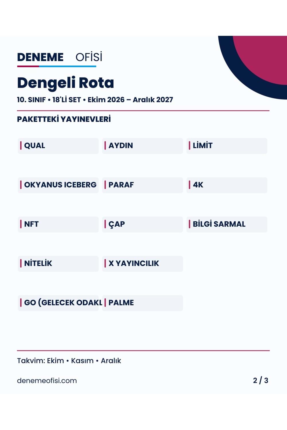 Dengeli Rota 18'li 10. Sınıf Deneme Paketi – Seçenek 2 (2026–2027)