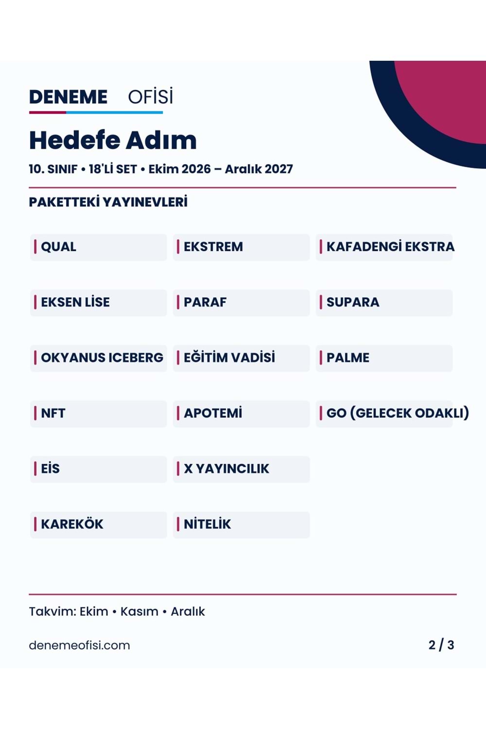 Hedefe Adım 18'li 10. Sınıf Deneme Paketi – Seçenek 4 (2026–2027)