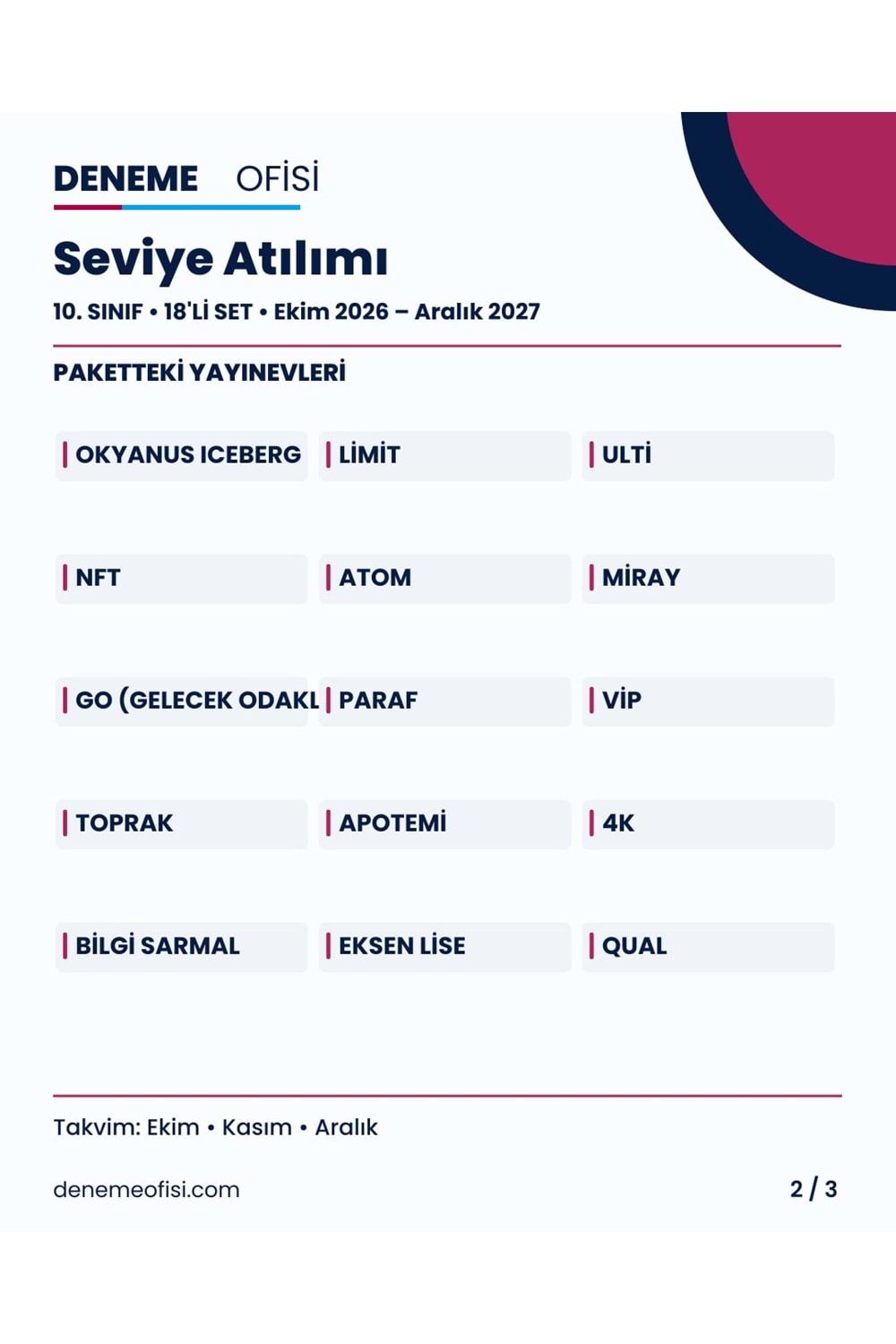 Seviye Atılımı 18'li 10. Sınıf Deneme Paketi – Seçenek 5 (2026–2027)