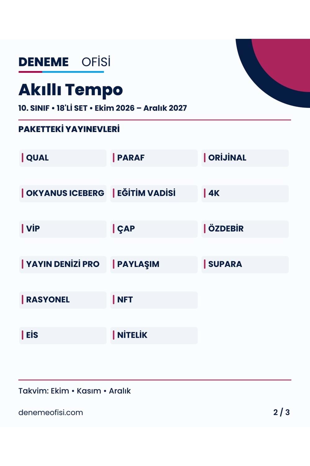 Akıllı Tempo 18'li 10. Sınıf Deneme Paketi – Seçenek 6 (2026–2027)