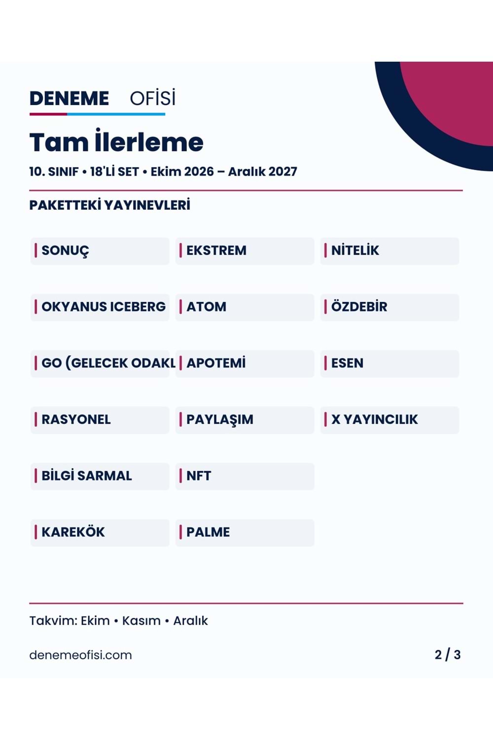 Tam İlerleme 18'li 10. Sınıf Deneme Paketi – Seçenek 8 (2026–2027)