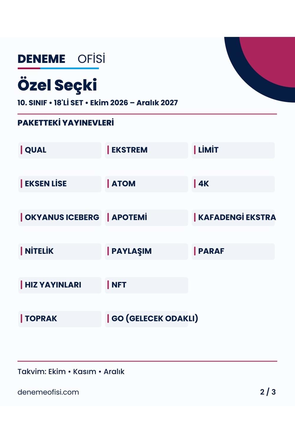 Özel Seçki 18'li 10. Sınıf Deneme Paketi – Seçenek 9 (2026–2027)