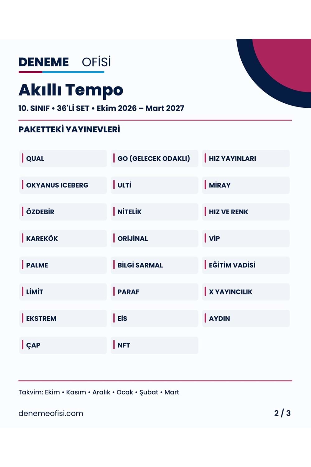 Akıllı Tempo 36'lı 10. Sınıf Deneme Paketi – Seçenek 6 (2026–2027)