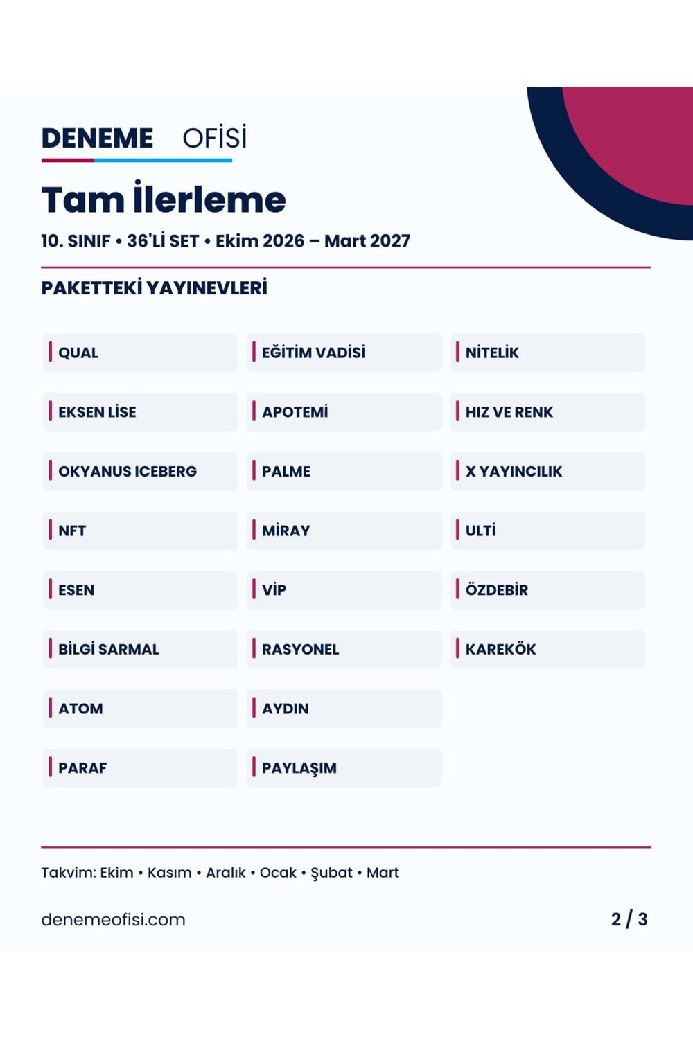 Tam İlerleme 36'lı 10. Sınıf Deneme Paketi – Seçenek 8 (2026–2027)
