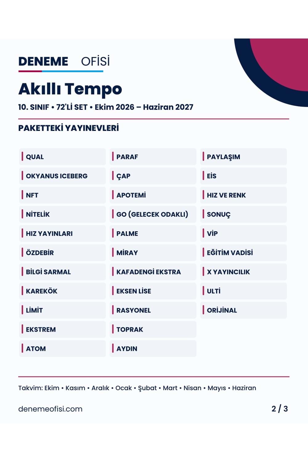 Akıllı Tempo 72'li 10. Sınıf Deneme Paketi – Seçenek 6 (2026–2027)