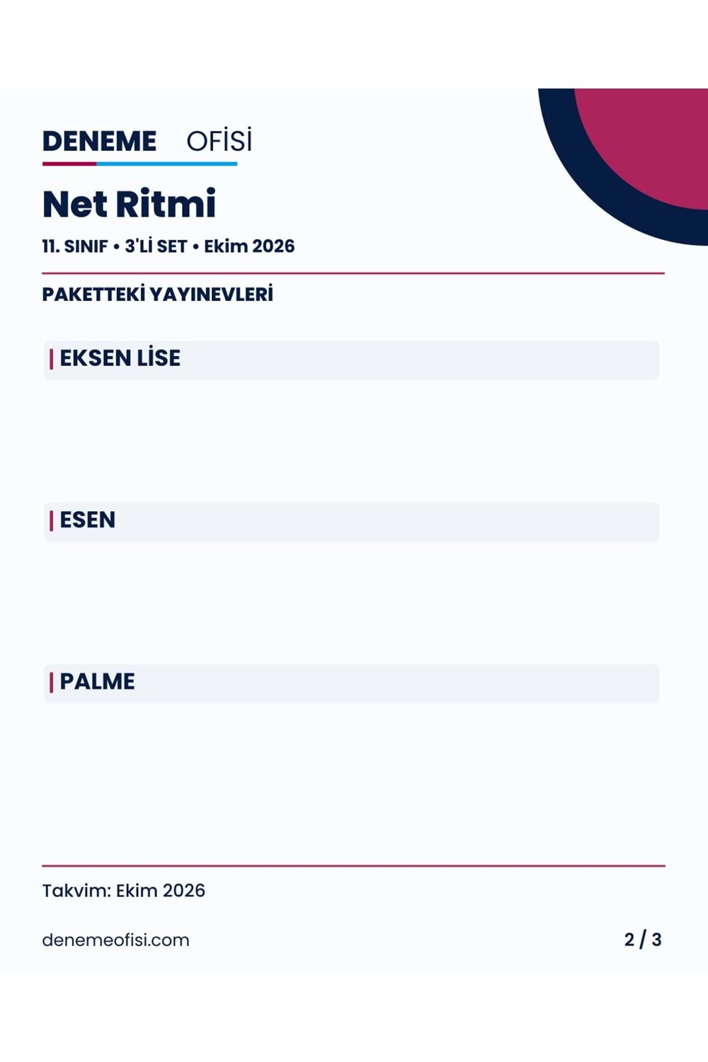 Net Ritmi 3'lü 11. Sınıf Deneme Paketi – Seçenek 3 (2026–2027)