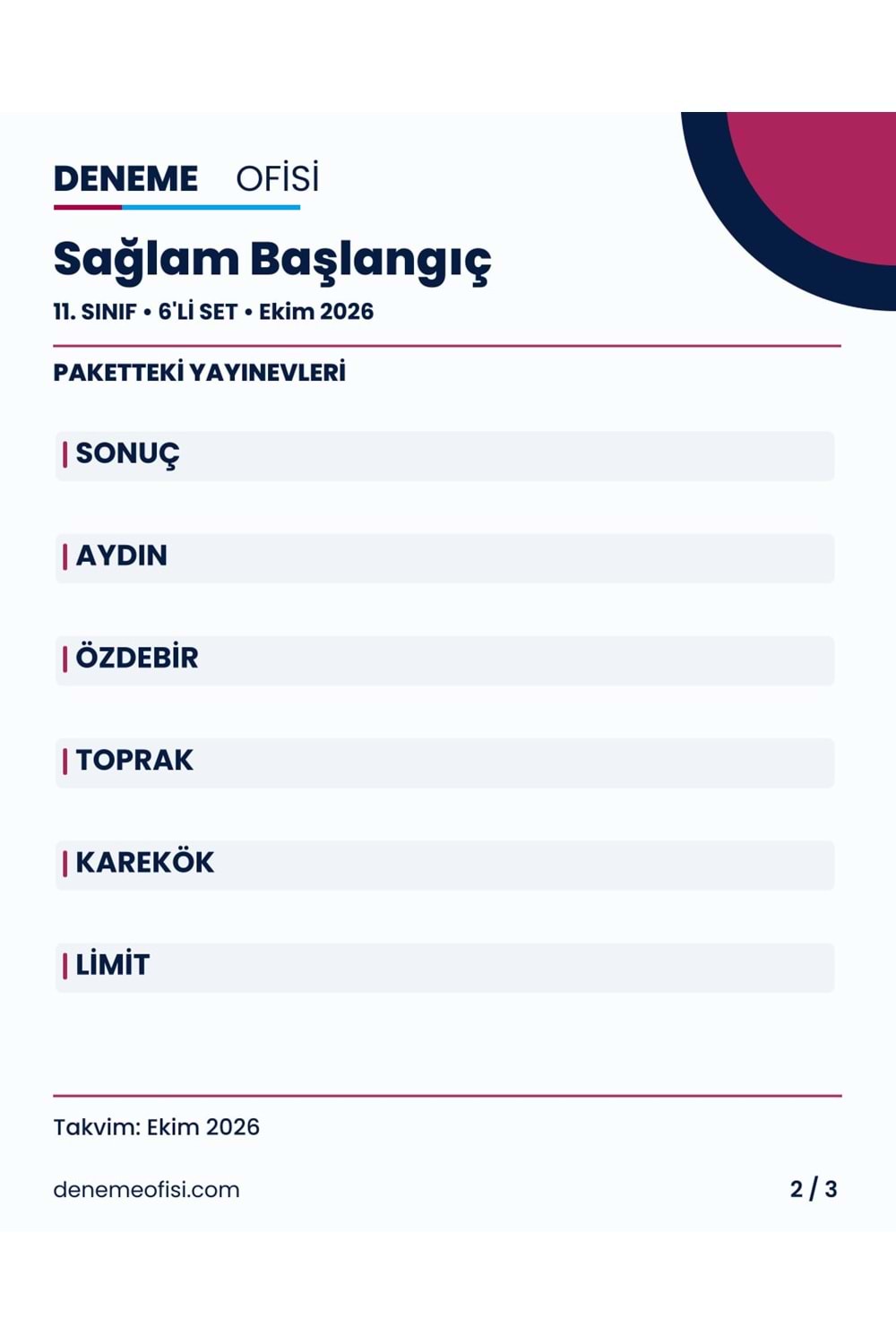 Sağlam Başlangıç 6'lı 11. Sınıf Deneme Paketi – Seçenek 1 (2026–2027)