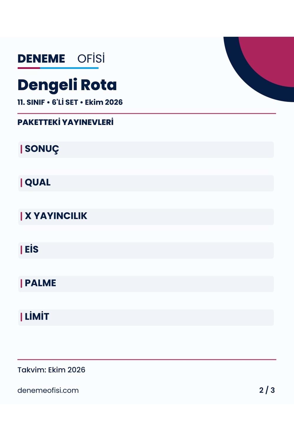 Dengeli Rota 6'lı 11. Sınıf Deneme Paketi – Seçenek 2 (2026–2027)