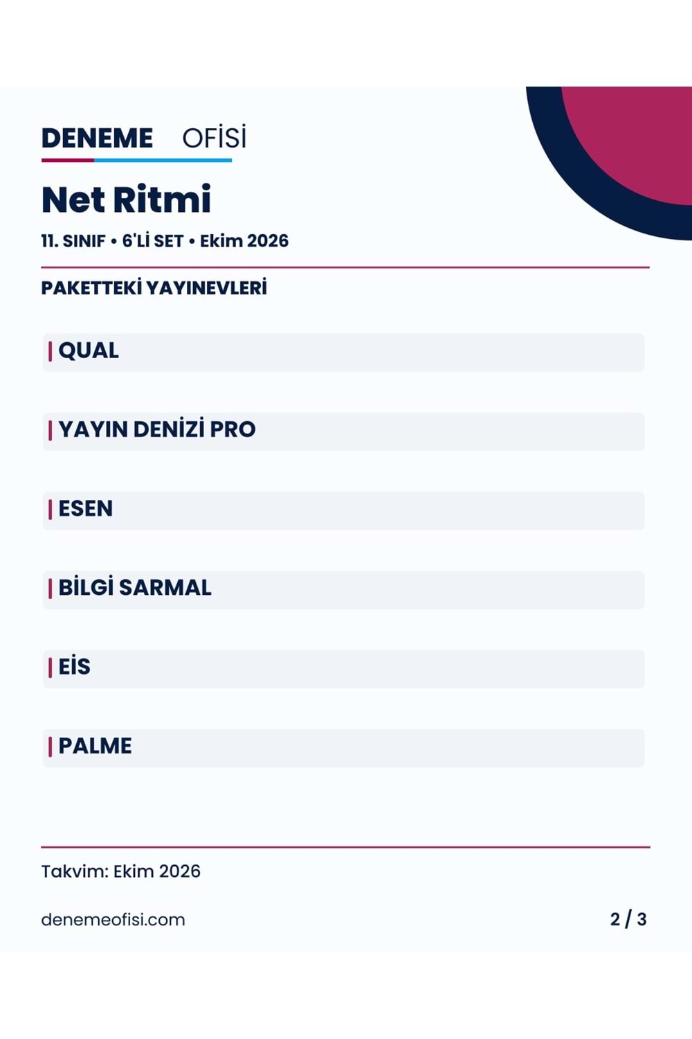 Net Ritmi 6'lı 11. Sınıf Deneme Paketi – Seçenek 3 (2026–2027)