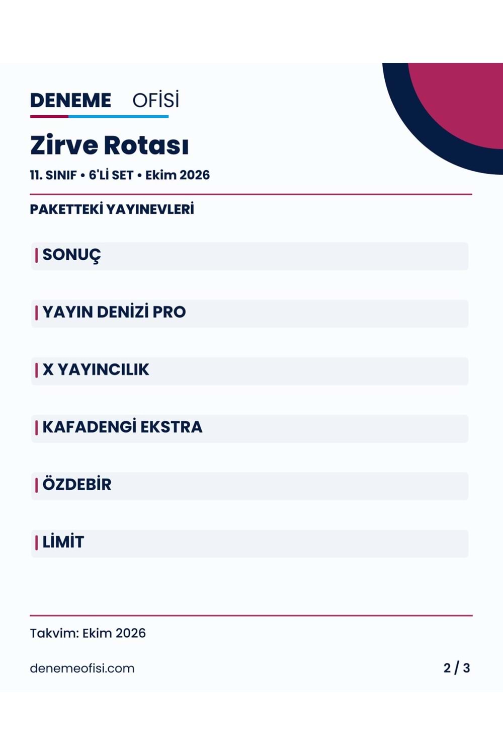 Zirve Rotası 6'lı 11. Sınıf Deneme Paketi – Seçenek 7 (2026–2027)