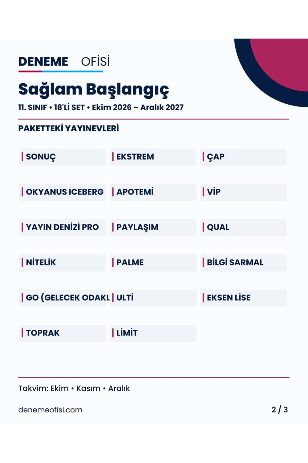 Sağlam Başlangıç 18'li 11. Sınıf Deneme Paketi – Seçenek 1 (2026–2027)