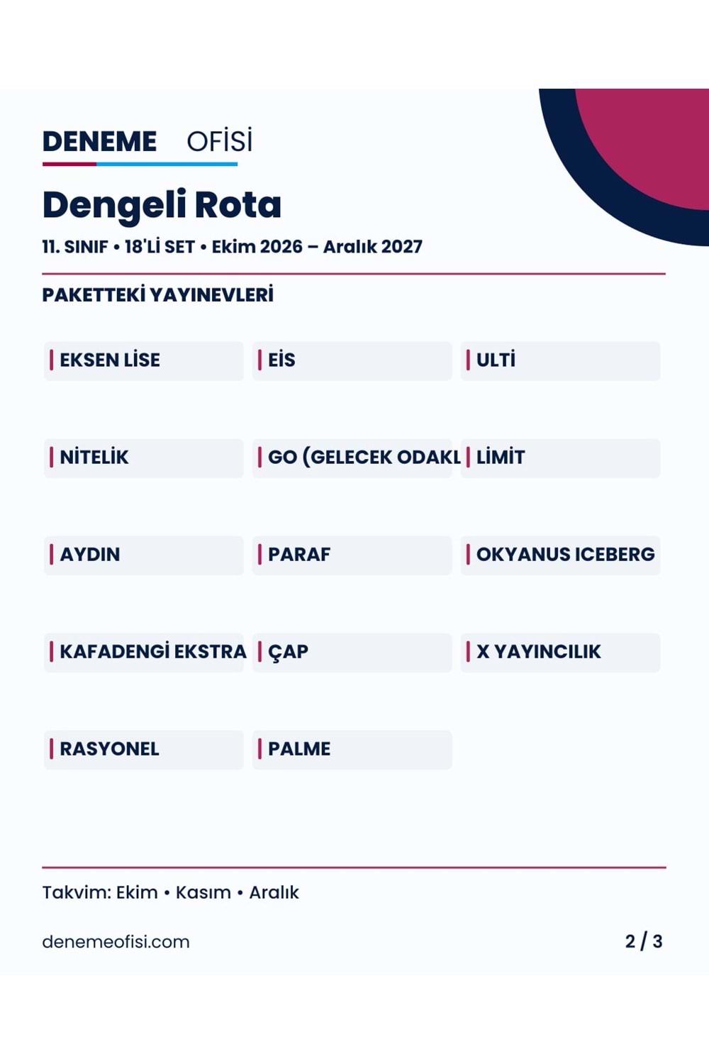 Dengeli Rota 18'li 11. Sınıf Deneme Paketi – Seçenek 2 (2026–2027)