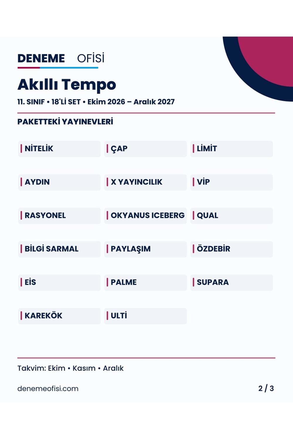 Akıllı Tempo 18'li 11. Sınıf Deneme Paketi – Seçenek 6 (2026–2027)