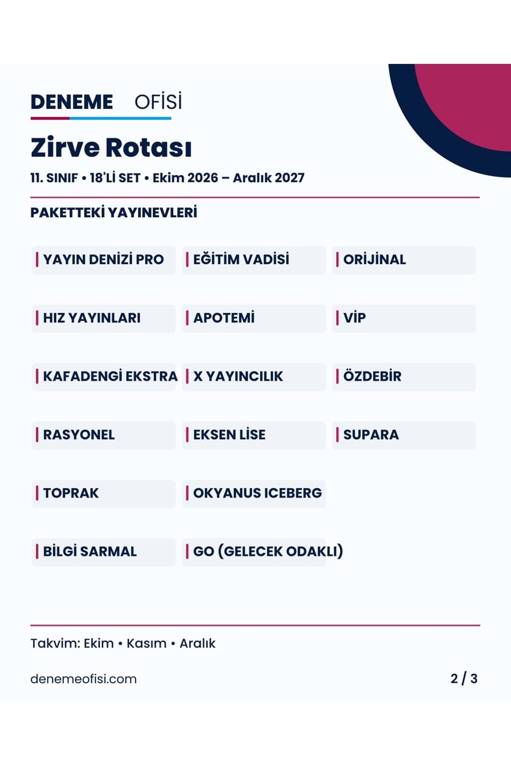 Zirve Rotası 18'li 11. Sınıf Deneme Paketi – Seçenek 7 (2026–2027)