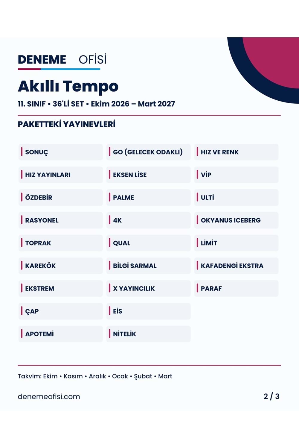 Akıllı Tempo 36'lı 11. Sınıf Deneme Paketi – Seçenek 6 (2026–2027)