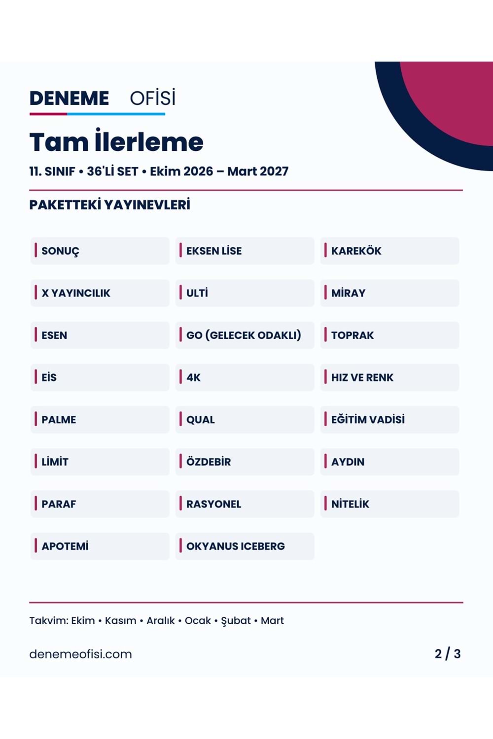 Tam İlerleme 36'lı 11. Sınıf Deneme Paketi – Seçenek 8 (2026–2027)