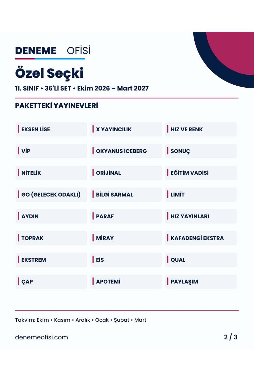 Özel Seçki 36'lı 11. Sınıf Deneme Paketi – Seçenek 9 (2026–2027)