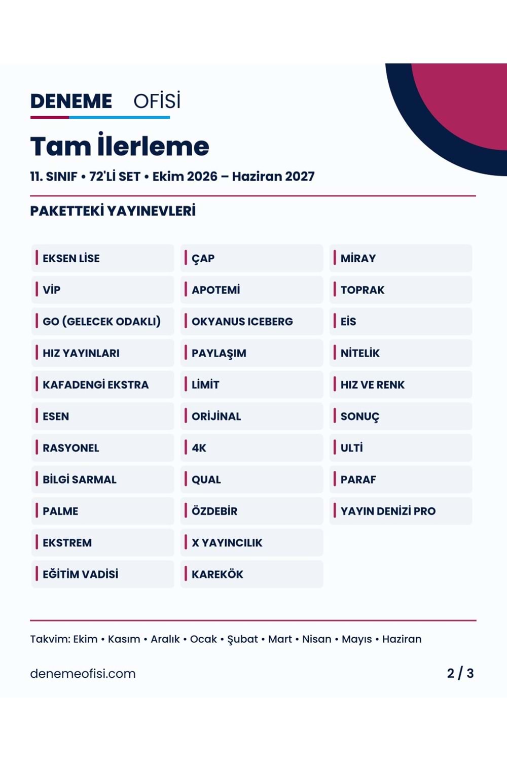Tam İlerleme 72'li 11. Sınıf Deneme Paketi – Seçenek 8 (2026–2027)