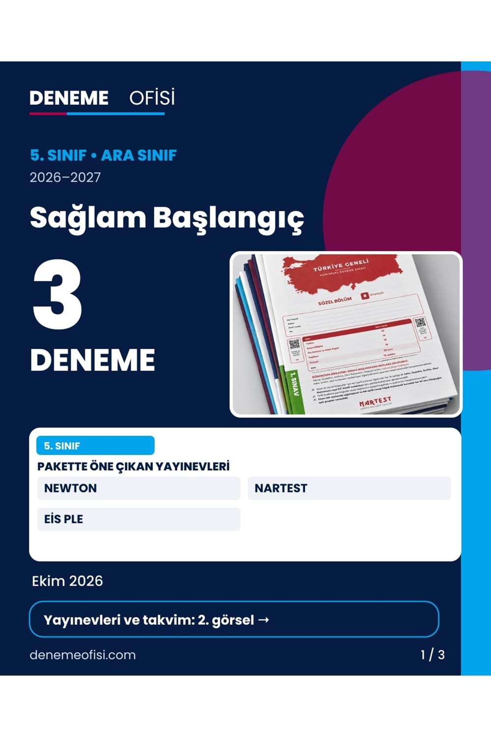 Sağlam Başlangıç 3'lü 5. Sınıf Deneme Paketi – Seçenek 1 (2026–2027)