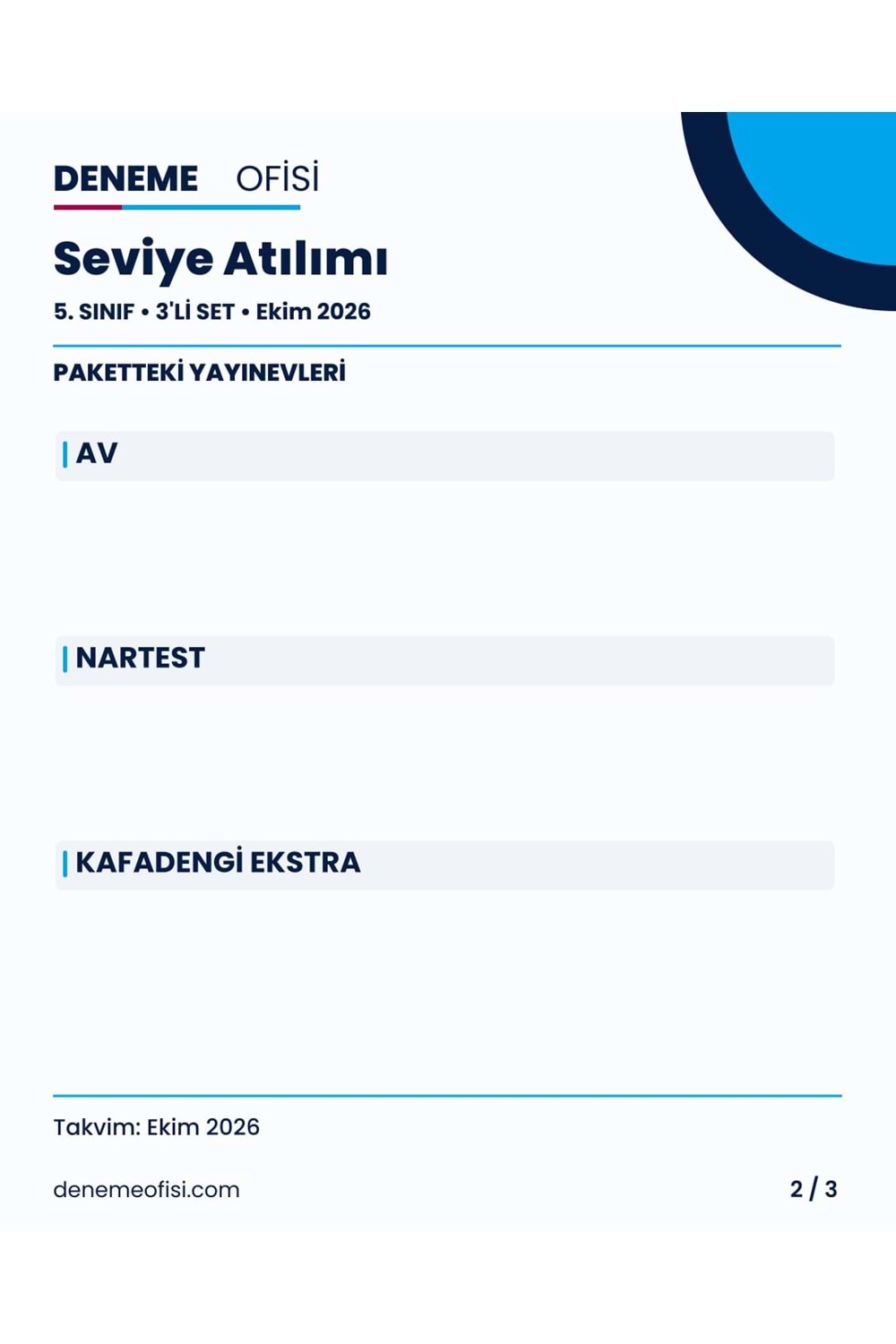 Seviye Atılımı 3'lü 5. Sınıf Deneme Paketi – Seçenek 5 (2026–2027)