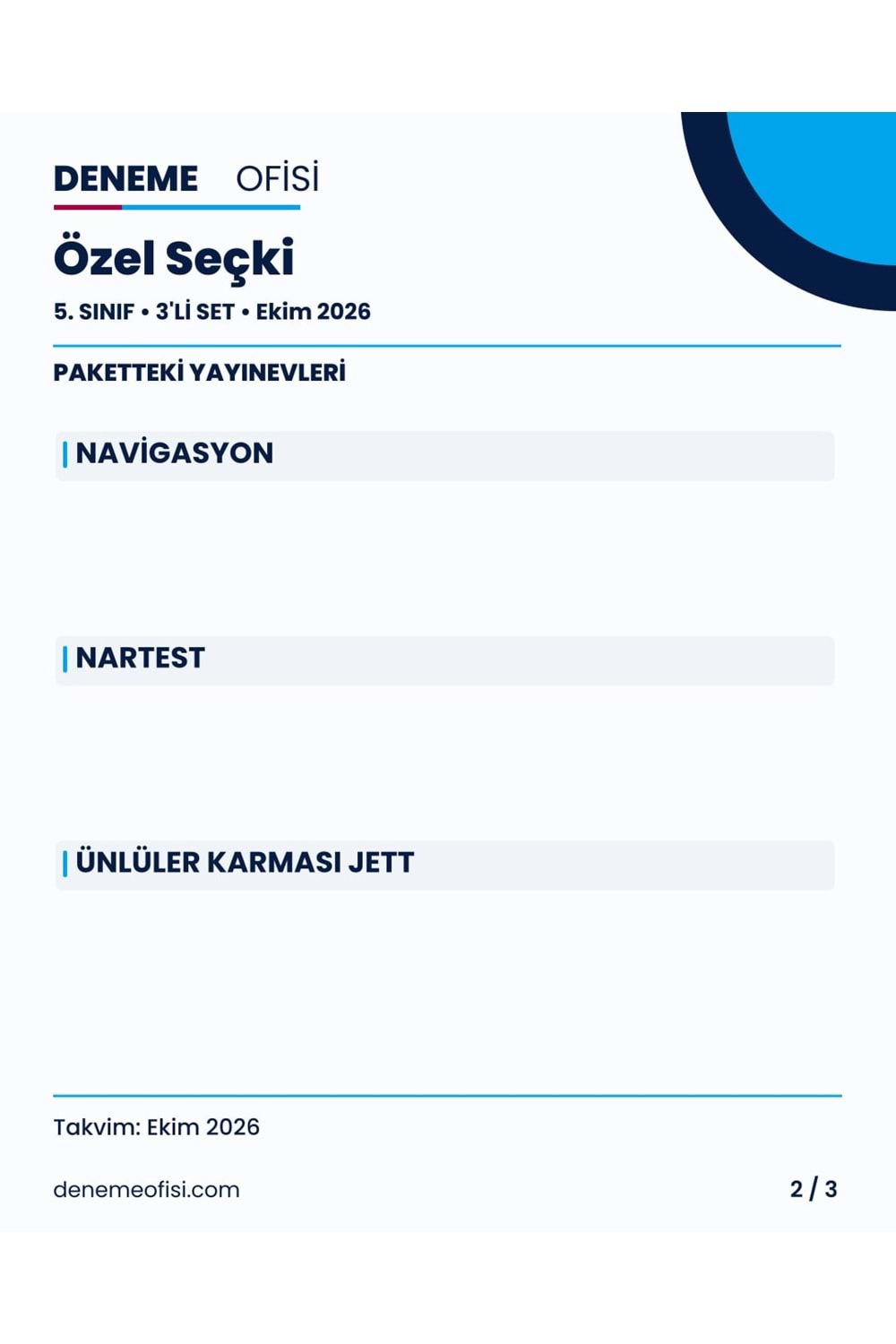 Özel Seçki 3'lü 5. Sınıf Deneme Paketi – Seçenek 9 (2026–2027)