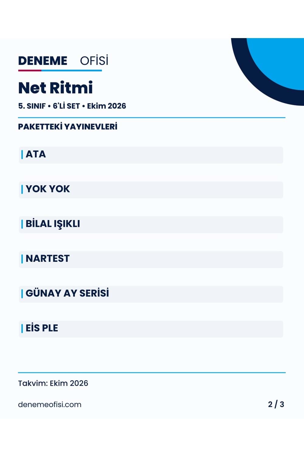 Net Ritmi 6'lı 5. Sınıf Deneme Paketi – Seçenek 3 (2026–2027)