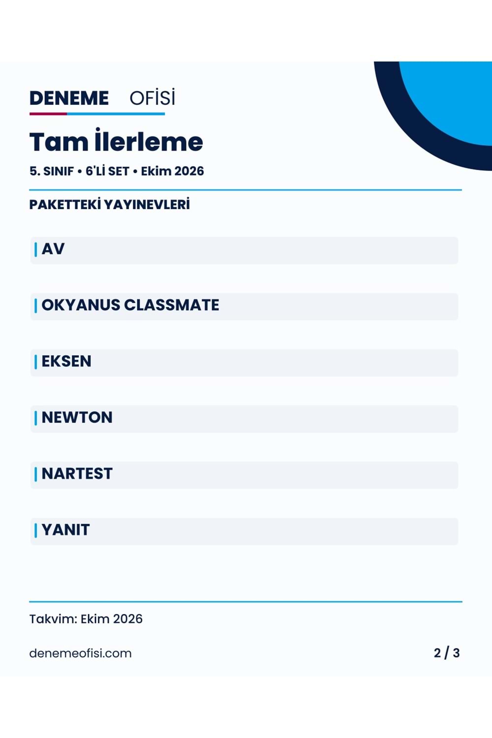 Tam İlerleme 6'lı 5. Sınıf Deneme Paketi – Seçenek 8 (2026–2027)