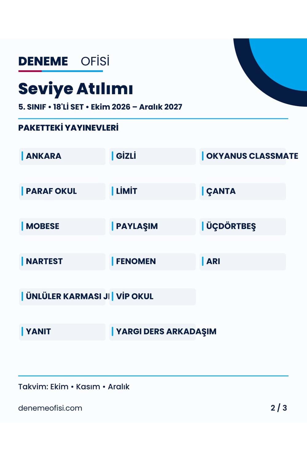Seviye Atılımı 18'li 5. Sınıf Deneme Paketi – Seçenek 5 (2026–2027)