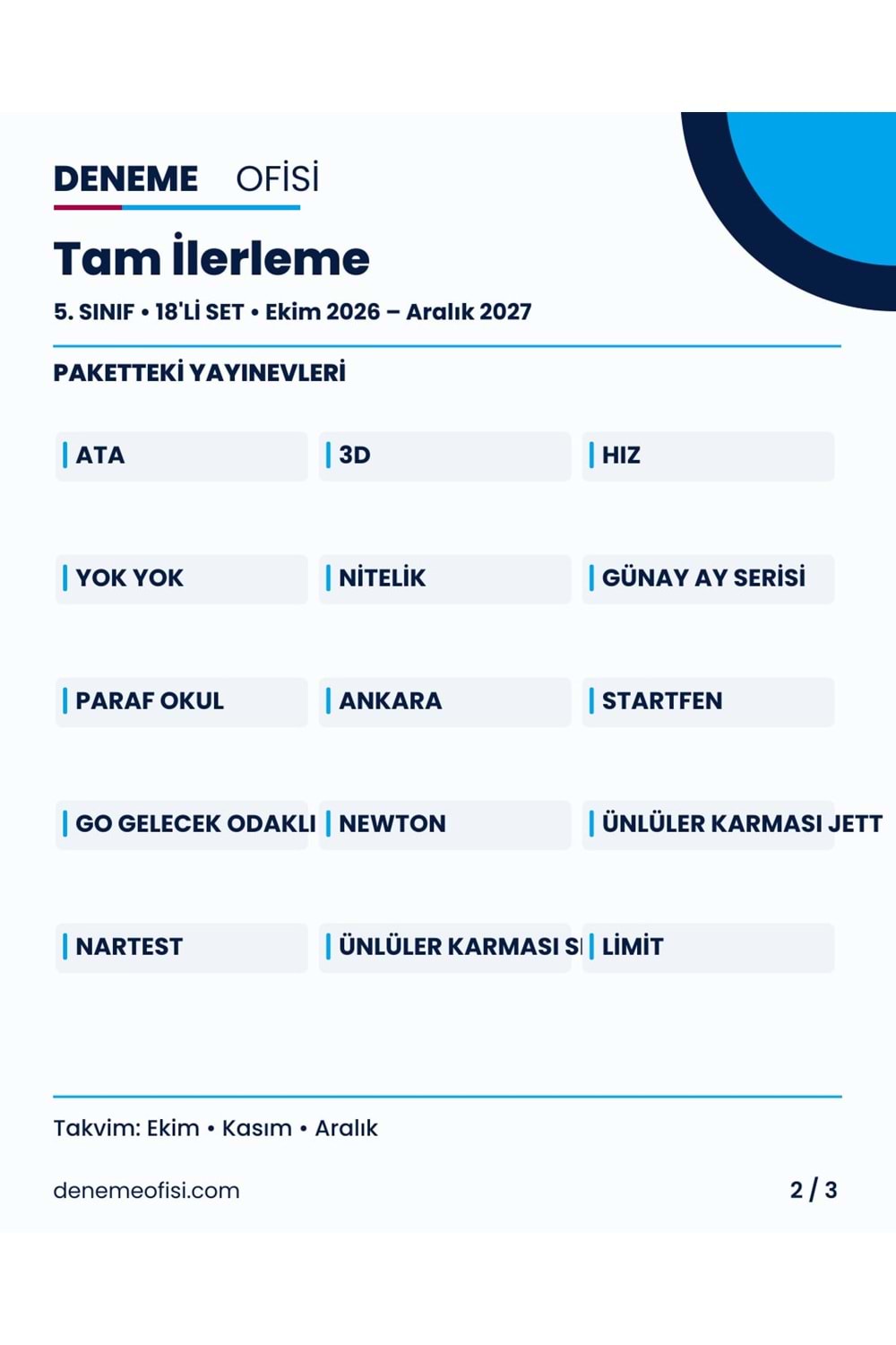 Tam İlerleme 18'li 5. Sınıf Deneme Paketi – Seçenek 8 (2026–2027)